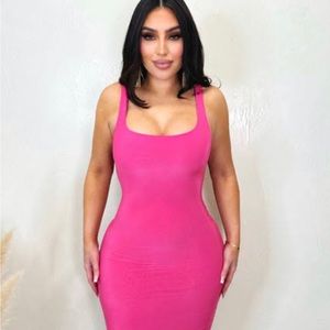 Pink Square Neck fitted Dress